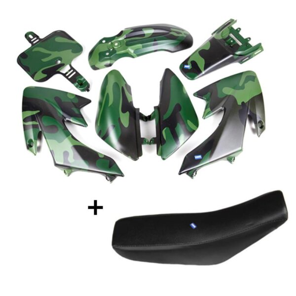 Verkleidung SET 110ccm Tarn Typ1 + Sitzbank SW Typ3 Dirt Bike Pit Bike HMParts