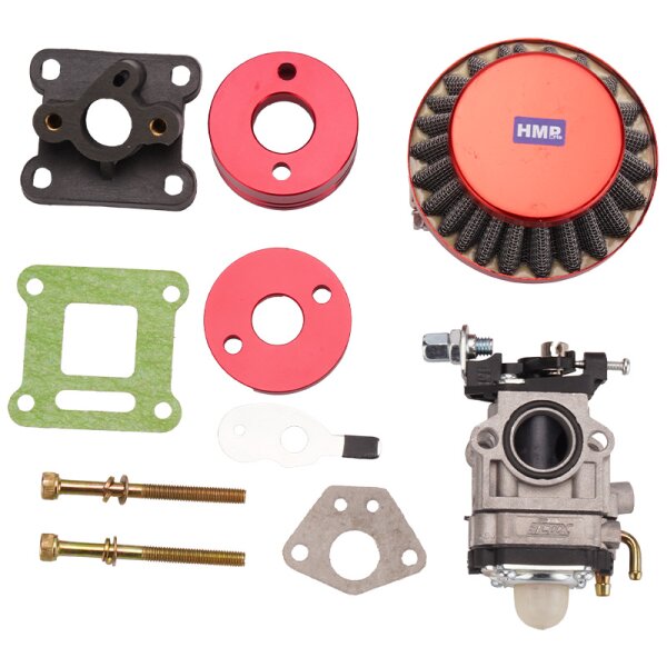 Tuning Vergaser Set 47 CCM / 49 CCM 15 mm rot  Pocket Bike Mini Cross HMParts