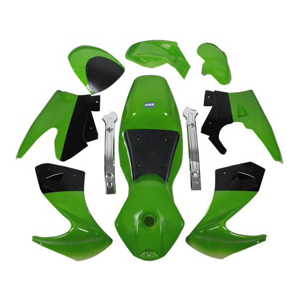 Verkleidung Set komplett mit Sitzbank Grün-Schwarz für Pocket Bike HMParts