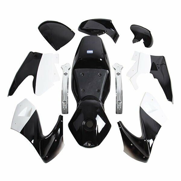 Verkleidung Set komplett Schwarz-Weiss Pocket Bike - HMParts