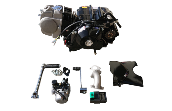 Motor Set 125 ccm halbautomatik E - Anlasser unten und Kickstarter schwarz HMParts