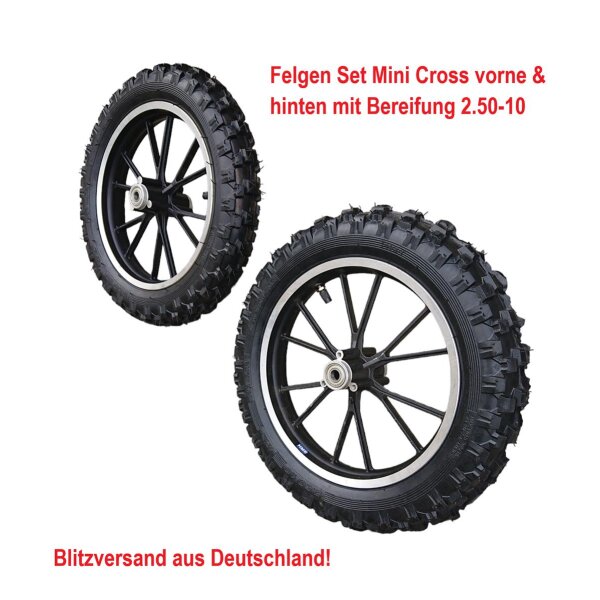 Felgen Räder Set 10" mit Bereifung 2.50-10 v & h Mini Pocket Cross 2-Takt 50 ccm