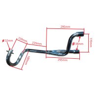 Auspuffkrümmer zweiflutig verchromt, Länge 620 mm, 4-Takt 50-150ccm