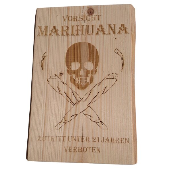 Deko Schild "Vorsicht Marihuana" Holz Lasergravur 24x17cm